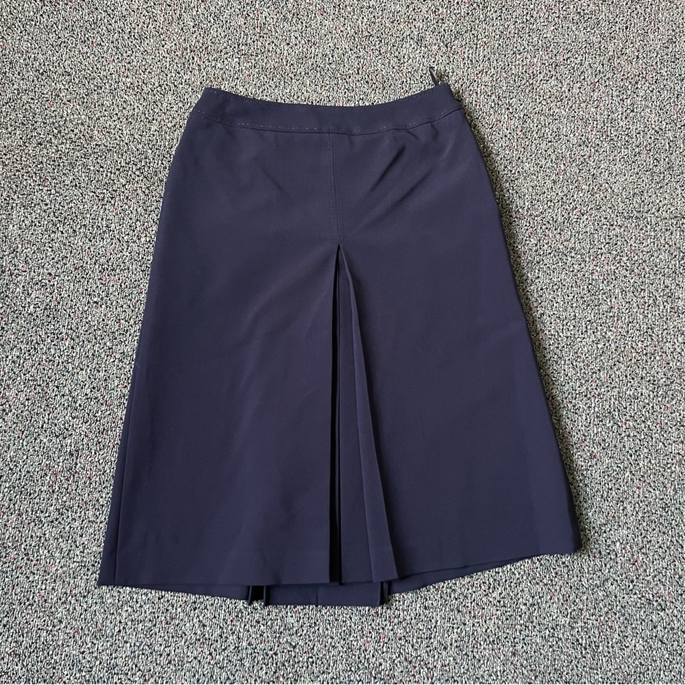 Navy Blue A-Line Slim Slit Detail Knee-Length Midi Structured Skirt Formal Sz S